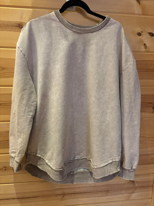 Basic Acid Washed Sweatshirt - Light Brown